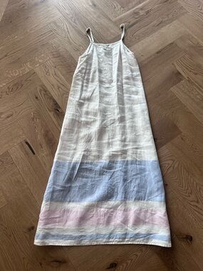 C&C California Cream Maxi Dress with Blue and Pink Hem Stripes
